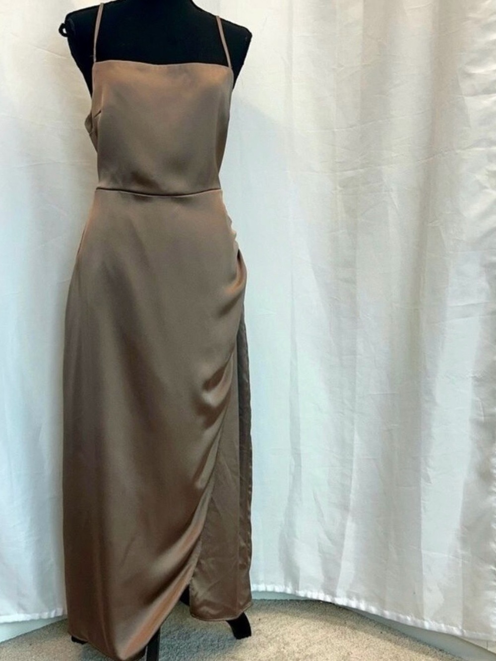 Zara mink brown satin effect midi slip dress Sz XL